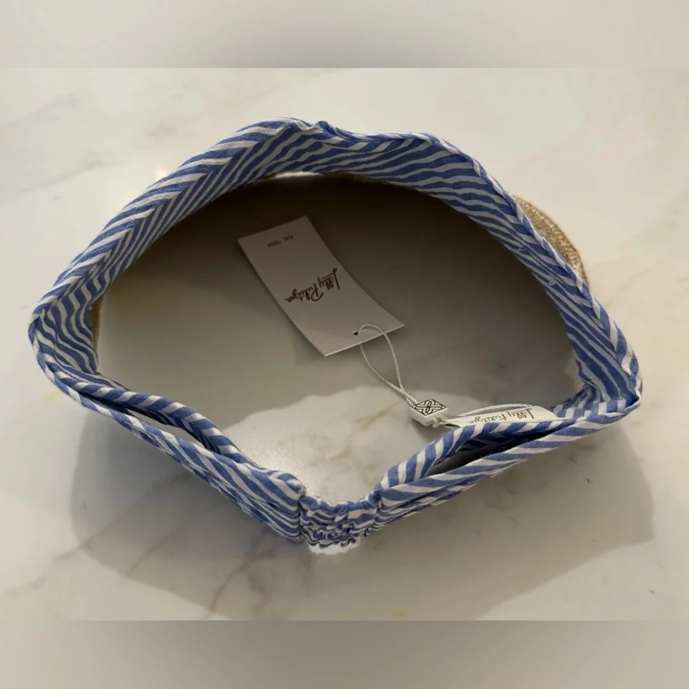 Lilly Pulitzer Blue & White Striped Headband with Gold Straw Visor